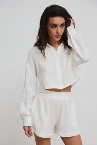 Krótka koszula z muślinu w kolorze ECRU - PORTELA-M/L