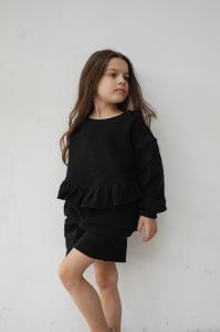 MINI bluza oversize z falbanką z dzianiny waflowej w kolorze TOTALLY BLACK - ANGEL-104-110 (4-5)