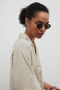 Krótka koszula w paski w kolorze LIGHT BEIGE - TALA-S/M