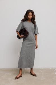 Długa sukienka z dzianiny waflowej w kolorze GREY- NEOS-M/L