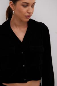 Welurowa koszula o krótszym kroju w kolorze INTENSE BLACK - LISMORE-M/L