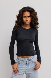 Dopasowany top z długim rękawem w kolorze WASHED BLACK- PRETO-S