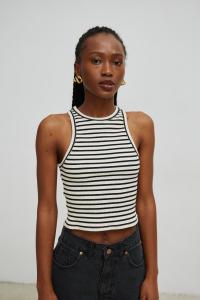 Krótki top w paski w kolorze BLACK & BEIGE - ELITE -M