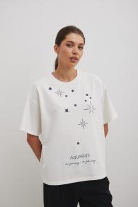 Tshirt oversize z nadrukiem w kolorze ECRU- ZODIAC / AQUARIUS-UNI