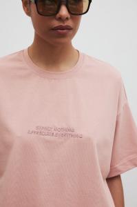 T-shirt typu oversize z HAFTEM w kolorze COTTONE ROSE - RUST-M/L