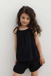 MINI bluzka BAWEŁNIANA z wiązaniem na ramionach w kolorze TOTALLY BLACK - DAFNE-104-110 (4-5)
