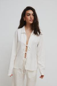 Wiązana koszula z dodatkiem lnu w kolorze SOFT WHITE - CASTRO-M/L