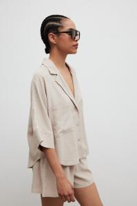 Krótka koszula z lnem w kolorze SAND PEARL - TALA-M/L