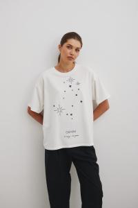 Tshirt oversize z nadrukiem w kolorze ECRU- ZODIAC / GEMINI-UNI