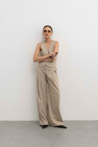 Eleganckie spodnie w paski w kolorze BEIGE TONE - WIDE-XS