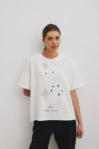 Tshirt oversize z nadrukiem w kolorze ECRU- ZODIAC / LEO-UNI