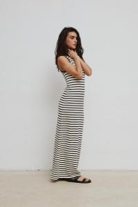 Długa sukienka z dzianiny w paski BLACK & BEIGE - RIANS-M/L