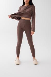 Legginsy damskie z prążkowanej dzianiny w kolorze MILK CHOCOLATE MELANGE - HIPS-XS