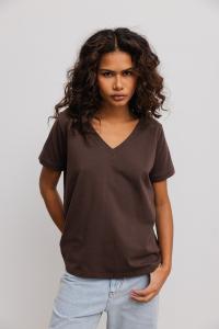 T shirt z dekoltem w kształcie V w kolorze BROWN- V NECK-S