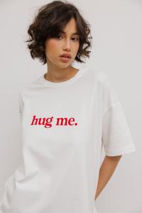 T-shirt z NADRUKIEM w kolorze ECRU - EAZY - HUG ME -S/M