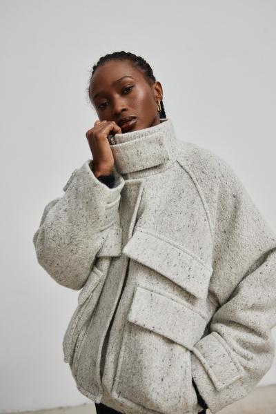 Wełniana kurtka z kołnierzem w kolorze ASH GREY - WHISPER-M/L