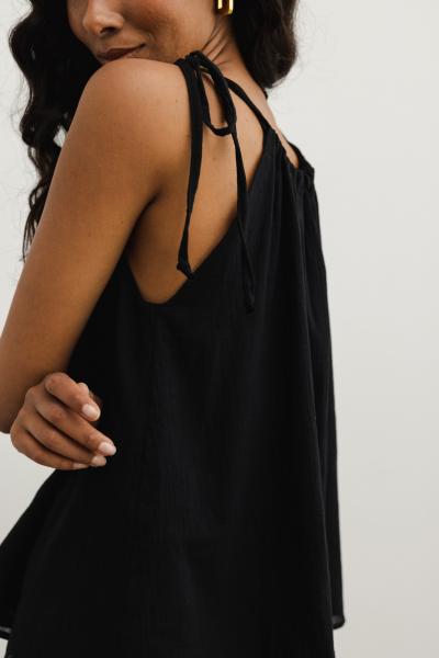Bluzka BAWEŁNIANA z wiązaniem na ramionach w kolorze TOTALLY BLACK - DAFNE-M/L