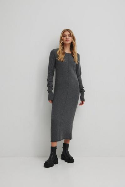 Wełniana sukienka maxi w kolorze GREY MELANGE - SILMA-S/M