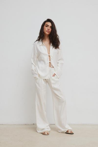 Luźne spodnie z dodatkiem lnu w kolorze SOFT WHITE - ASPRO-S