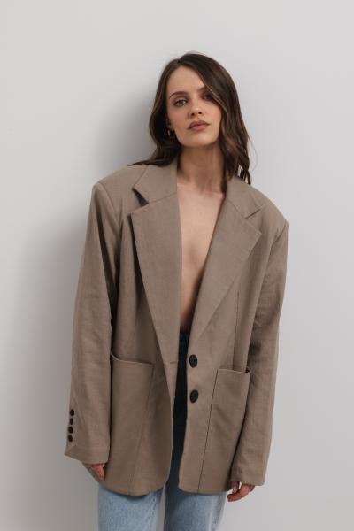 Marynarka z lnem oversize w kolorze CAPPUCCINO- HARLEY-M/L