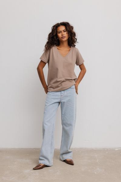 T shirt z dekoltem w kształcie V w kolorze LATTE- V NECK-L