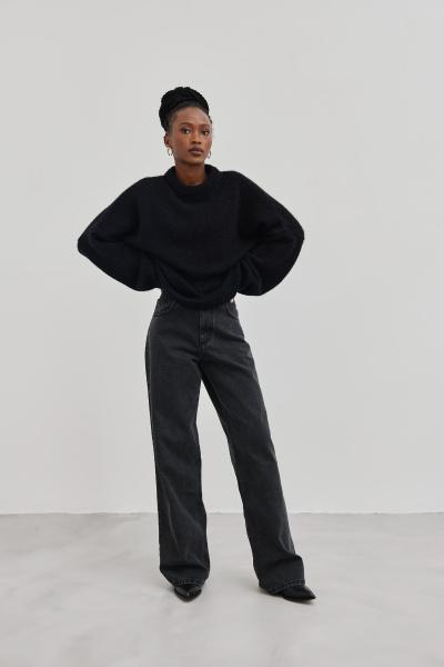 Spodnie jeansowe z szerokimi nogawkami w kolorze WASHED BLACK - MANHATTAN-M