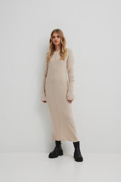 Wełniana sukienka maxi w kolorze CLASSIC BEIGE - SILMA-XS/S