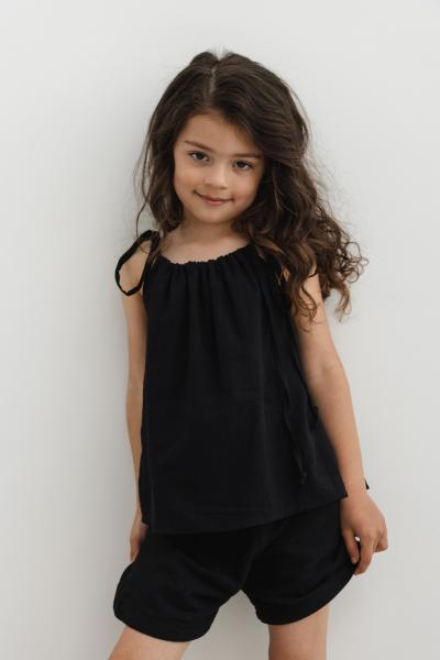 MINI bluzka BAWEŁNIANA z wiązaniem na ramionach w kolorze TOTALLY BLACK - DAFNE-80-86 (12-18)