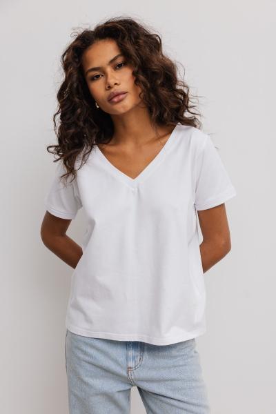 T shirt z dekoltem w kształcie V w kolorze BIAŁYM- V NECK-S