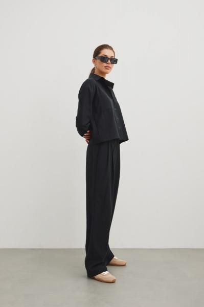 Eleganckie spodnie z zakładkami w kolorze BLACK - DERRY-L/XL