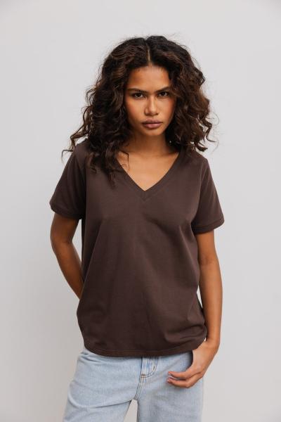 T shirt z dekoltem w kształcie V w kolorze BROWN- V NECK-S