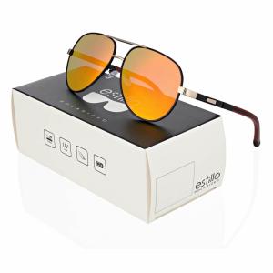 Męskie okulary pilotki przeciwsłoneczne z polaryzacją lustrzanki ESTILLO EST-615-8 black/red