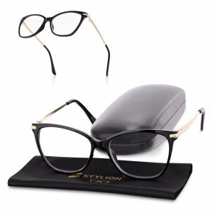 Plusy +2.00 damskie okulary do czytania korekcyjne Kocie Oczy z flexami ST320 czarno-złote