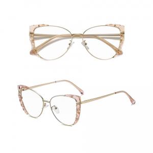 Damskie kocie okulary zerówki do komputera BLUE LIGHT z flexami 25136D peach/gold