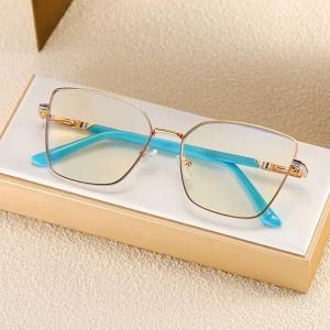 Damskie okulary Kocie Oczy zerówki do komputera BLUE LIGHT z fleksami 25145E Złoty/Niebieski