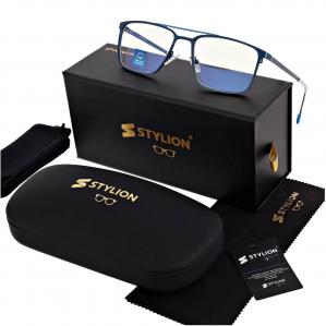 Męskie okulary PREMIUM +3.50 do czytania i komputera Blue Light+Antyrefleks STL280 niebieskie