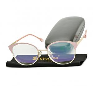 Damskie kocie okulary zerówki z antyrefleksem ST318C moc: 0.00 różowy/złoty