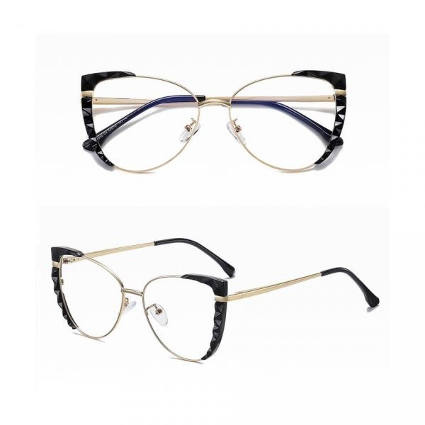 Damskie kocie okulary zerówki do komputera BLUE LIGHT z flexami 25136 black/gold