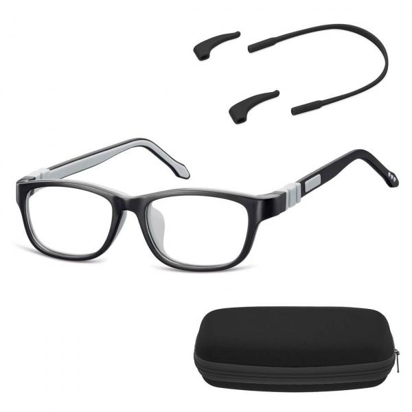 Elastyczne dziecięce oprawki okularowe zerówki prostokątne + gumka Sunoptic K6C czarne