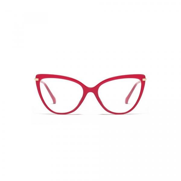 Czerwone okulary kocie do komputera damskie z filtrem BLUE Light zerówki 2563-2
