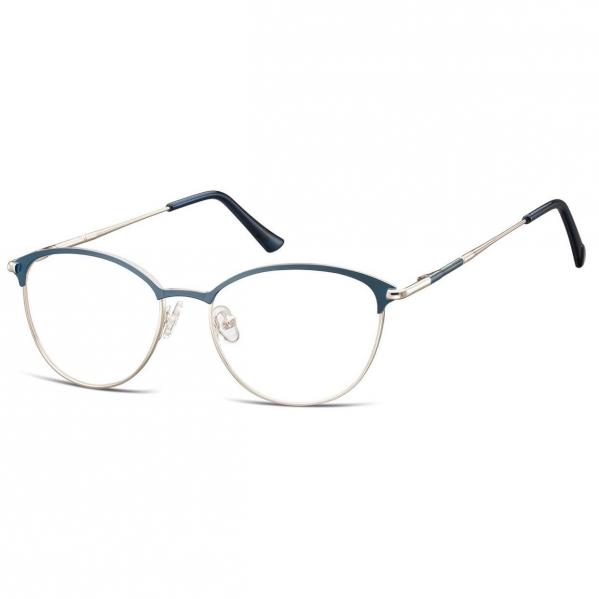 Okulary damskie zerówki kocie oprawki korekcyjne medium M295D granatowy/srebrny