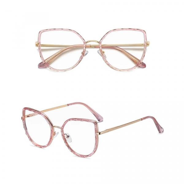 Damskie kocie okulary zerówki do komputera BLUE LIGHT z flexami 25137D pink/gold