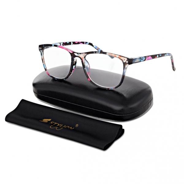 Plusy +2.00 damskie okulary do czytania korekcyjne w kwiatki z flexami ST312A ze skazą!