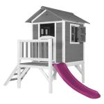 AXI Beach Lodge XL Domek dla dzieci szarym z fioletowa zjezdzalnia | Drewno FSC