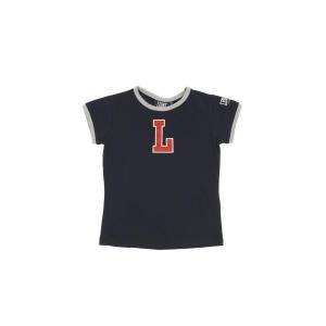 Dziewczęcy T-shirt z krótkim rękawem i uczelnią „L”.