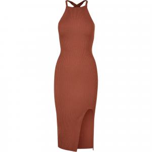 Womens/Ladies Rib Knit Cross Back Midi Dress