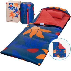 Śpiwór kempingowy turystyczny Sovro Flex 190+30 Fiery Garden 3 sezony z kapturem