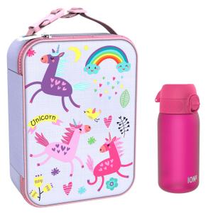 Zestaw śniadaniowy dla dziecka ION8 Unicorns. Lunchbag i bidon 400ml z RECYCLON