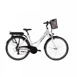 Rower elektryczny E-RIDE 28” z koszykiem biały