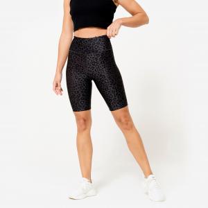 Legginsy krótkie fitness damskie Domyos ciemnoszare w panterkę